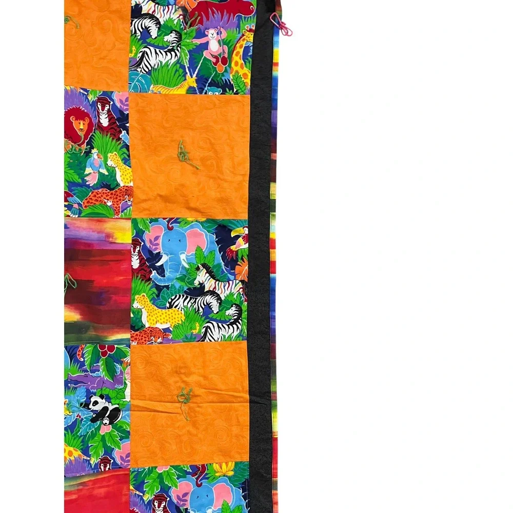 Handmade Reversible Twin Quilt 68x62 Colorful Jungle Animal Patchwork